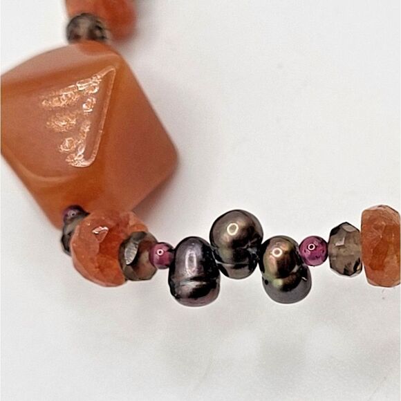 Artisan Tahitan Pearl Agate Sterling Silver Bracelet 8in - Picture 1 of 6